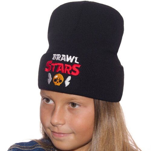 Дитяча шапка подвійна тепла з вишивкою на манжеті Sofi LD20034 Чорний