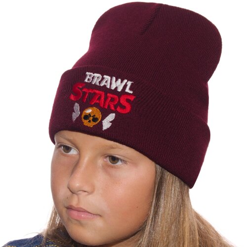 Дитяча шапка подвійна тепла з вишивкою на манжеті Sofi LD20034 Бордовий