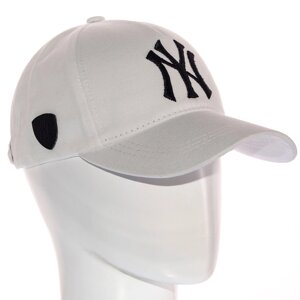Кепка Unisex з брендовою вишивкою бейсболка котонова з регулюванням розміру New York BTH20781 Білий-Чорний