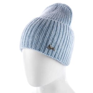 Модна молодіжна шапка біні з ангори підшита флісовою підкладкою з відворотом ATRICS WH826 Блакитний
