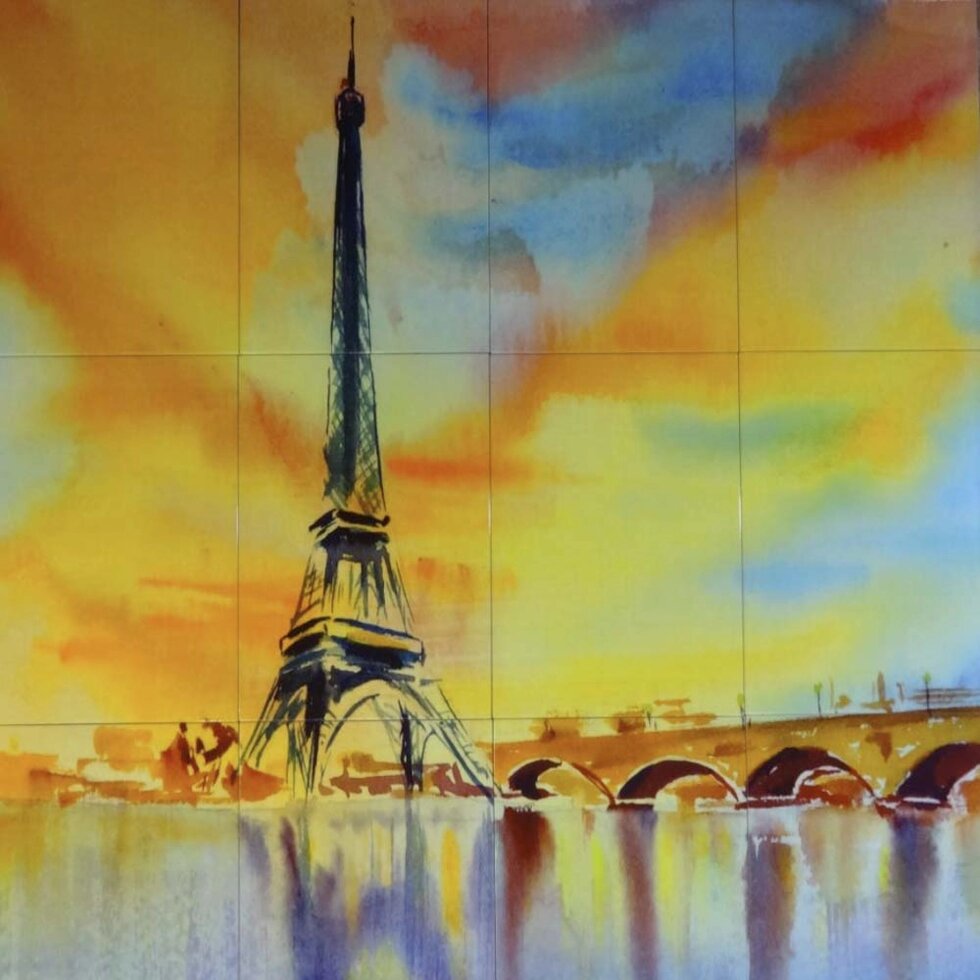 Розписна плитка Фреска Панно Керамічне Ейфелева вежа від компанії Аквамарин - фото 1