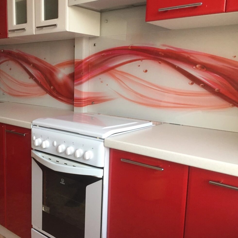 Скляний фартух / Панно на кухню Червона хвиля від компанії Аквамарин - фото 1