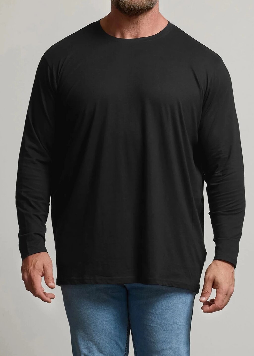 Чорна футболка з довгим рукавом великого розміру. На ОЖ 150-160см від компанії Big Men - фото 1