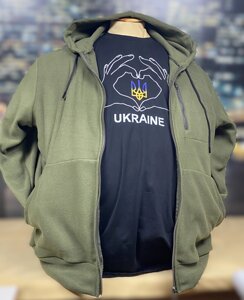 Флісова кофта великого розміру в кольорі хакі. Батальні розміри.