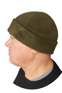 Флісова шапка хакі чоловіча з підворотом