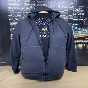 Флісова кофта великого розміру сірого кольору з капюшоном 7XL (обʼєм у животі до 182 см)
