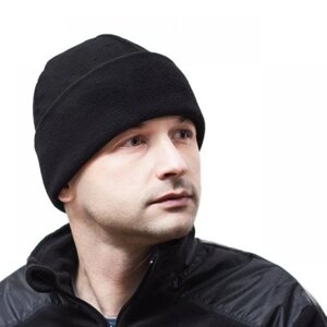 Шапка флісова подвійна з відворотом чорного кольору