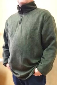 Флісова кофта чоловіча великого розміру хакі 3XL з короткою блискавкою.