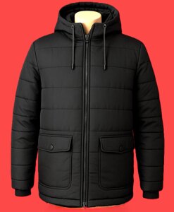Куртка тепла чоловіча великого розміру чорна. Капюшон. Накладні кишені.