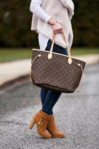 Шкіряна жіноча сумка шопер Louis Vuitton Луї Вітон 3в1 neverfool
