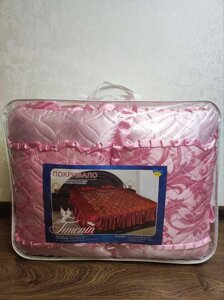 Покривало шовк Атлас. Комплект з подушками 180х210 Фабричне Рожеве