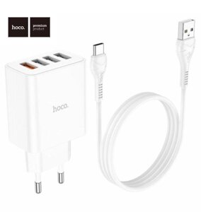 Зарядний Hoco C102A 4USB Type-C 28.5W кабель заряджання блок xiaomi Samsu