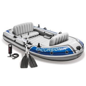 Чотиримісний надувний човен Intex 68324 (315 x 165 x 43 см) Excursion 4 + Алюмінієві весла та ручний насос