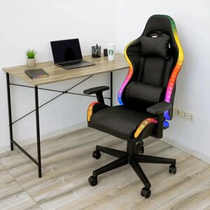 Геймерське ігрове комп'ютерне крісло 4Points XT LED з підсвічуванням та подушками розкладне чорне