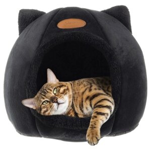 Лежанка Будиночок для кішки чорний, круглий Purlov 21947