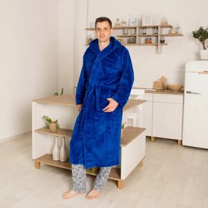 Чоловічий махровий халат кольору електрик на запах з капюшоном, розмір S-L