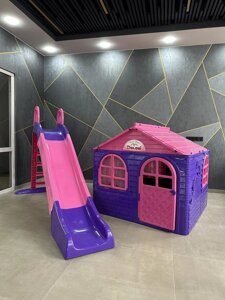 Набір дитячий ТМ Doloni Будиночок XL та гірка велика 243 см, рожево-фіолетовий