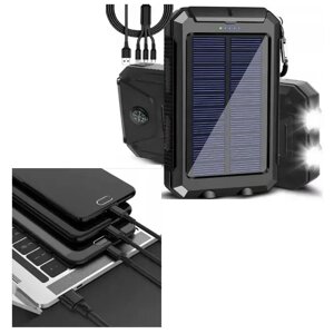 Сонячний Power Bank Solar 20000 мАг, чорний, 2 USB броньований