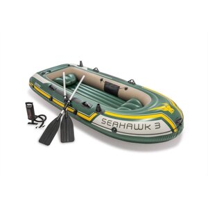 Тримісний надувний човен Intex 68380 (295 х 137 х 43 см) Seahawk 3 Set + Алюмінієві весла та ручний насос