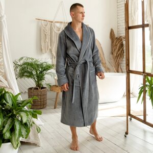 Чоловічий натуральний 100% бавовна махровий домашній халат на запах, банний халат з коміром , колір сірий