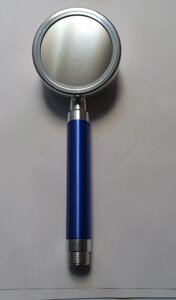 Лійка для душу ANGO алюмінієва, розбірна з фільтром, кольорова ручка синього кольору