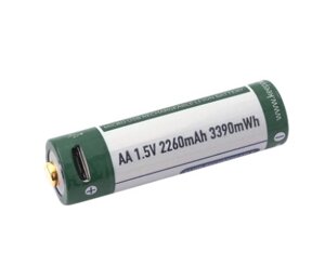 Акумулятор Keeppower AA 14500 1,5В 2260 mAh з microUS (Зелений з білим)