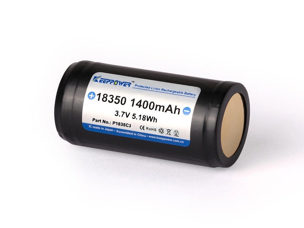 Акумулятор 18350 Keeppower P1835C3 1400 mAh (Чорний) від компанії shop-shap - фото 1