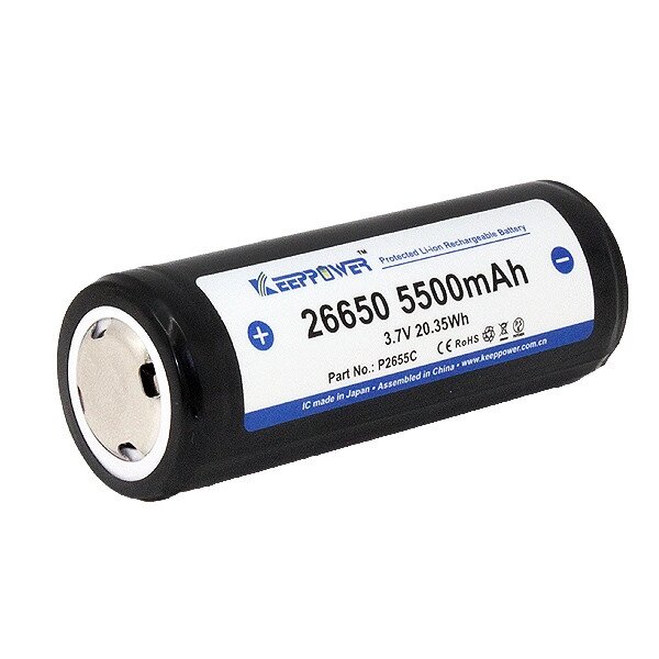 Акумулятор 26650 Keeppower 5500mah 3,7V 10 А із захистом (Чорний) від компанії shop-shap - фото 1