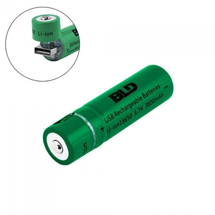 Акумулятор BLD 18650 Li-ion 3800mAh 3,7V/1sh з USB-зарядкою (Зелений) від компанії shop-shap - фото 1