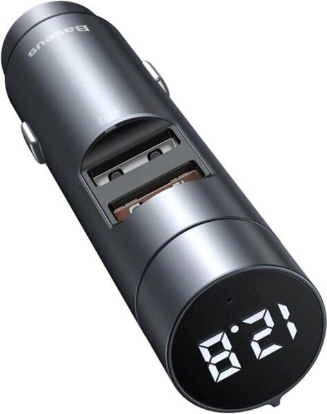 Автомобільний FM-модулятор Baseus Energy Column + bluetooth (2USB) CCNLZ-C0G (Темно-сірий) від компанії shop-shap - фото 1