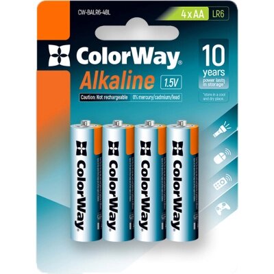 Батарейка ColorWay AA LR6 Alkaline Power ( лужні ) *4 blister (CW-BALR06-4BL) від компанії shop-shap - фото 1