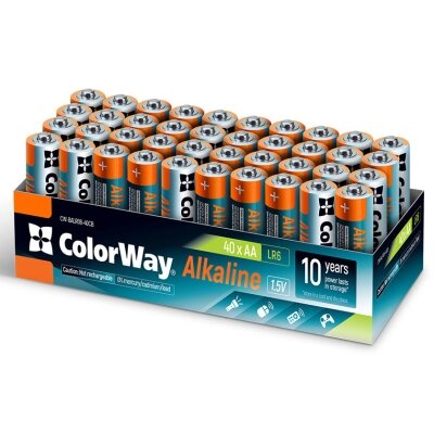 Батарейка ColorWay AA LR6 Alkaline Power ( лужні ) * 40 colour box (CW-BALR06-40CB) від компанії shop-shap - фото 1