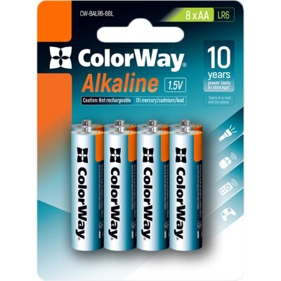 Батарейка ColorWay AA LR6 Alkaline Power ( лужні ) * 8 blister (CW-BALR06-8BL) від компанії shop-shap - фото 1