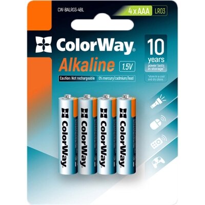 Батарейка ColorWay AAA LR03 Alkaline Power ( лужні ) * 4 blister (CW-BALR03-4BL) від компанії shop-shap - фото 1