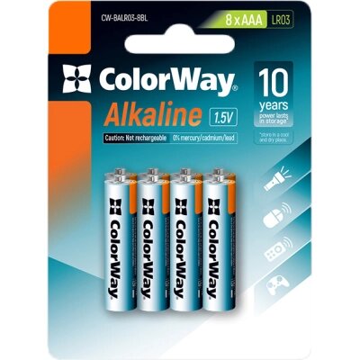 Батарейка ColorWay AAA LR03 Alkaline Power ( лужні ) * 8 blister (CW-BALR03-8BL) від компанії shop-shap - фото 1