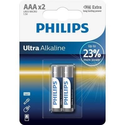 Батарейка Philips AAA LR03 Ultra Alkaline * 2 (LR03E2B/10) від компанії shop-shap - фото 1