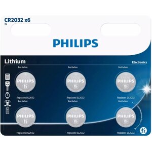 Батарейка Philips CR 2032 Lithium 3V * 6 (CR2032P6/01B)