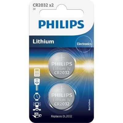 Батарейка Philips CR2032 Lithium BLI 2 (CR2032P2/01B) від компанії shop-shap - фото 1