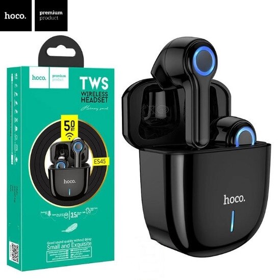 Бездротова Bluetooth стерео гарнітура BT Hoco ES45 Harmony sound TWS V5.0 сенсорні Black від компанії shop-shap - фото 1