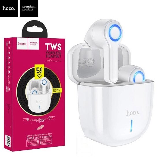 Бездротова Bluetooth стерео гарнітура BT Hoco ES45 Harmony sound TWS V5.0 сенсорні White від компанії shop-shap - фото 1