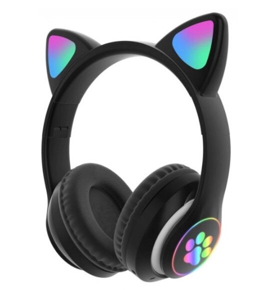 Бездротові Bluetooth-навушники з вушками Cat Ear VZV-23M з LED підсвічуванням (Чорний) від компанії shop-shap - фото 1