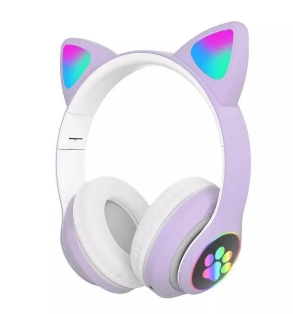 Бездротові Bluetooth-навушники з вушками Cat Ear VZV-23M з LED підсвічуванням (Фіолетовий) від компанії shop-shap - фото 1