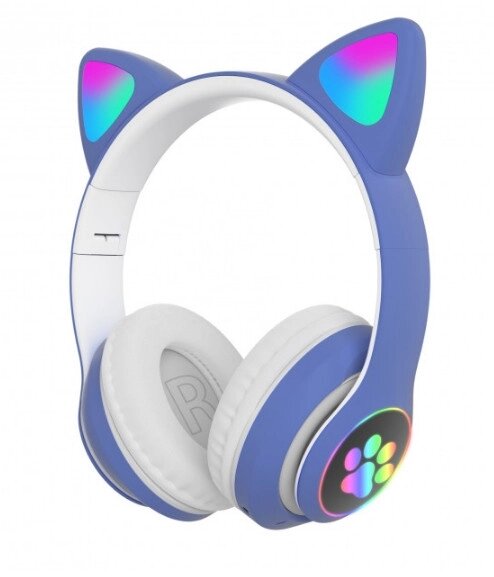 Бездротові Bluetooth-навушники з вушками Cat Ear VZV-23M з LED підсвічуванням (Синій) від компанії shop-shap - фото 1