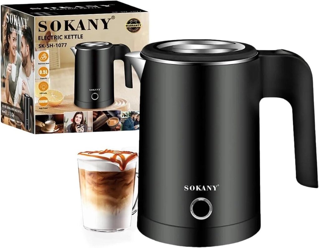 Електричний дорожній чайник SOKANY SK-SH-1077 0.5л Чорний 600 Вт від компанії shop-shap - фото 1