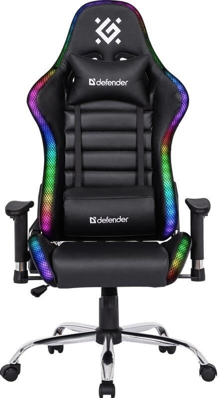 Геймерське крісло Defender Ultimate поліуританова з RGB підсвічуванням (Чорне) від компанії shop-shap - фото 1