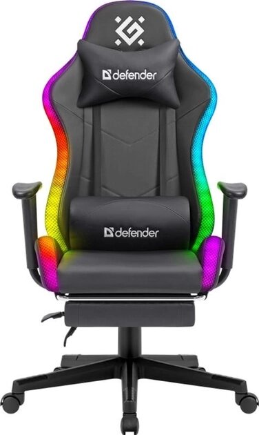 Геймерське крісло Defender Watcher поліуританове з RGB підсвічуванням та підніжкою (Чорне) від компанії shop-shap - фото 1