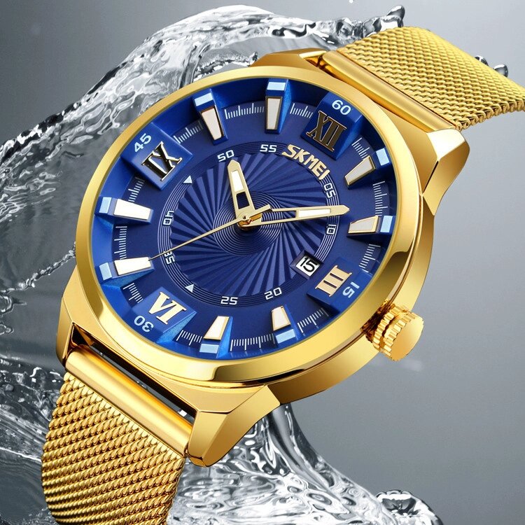 Годинник чоловічий наручний Skmei 9166 Gold blue оригінал від компанії shop-shap - фото 1