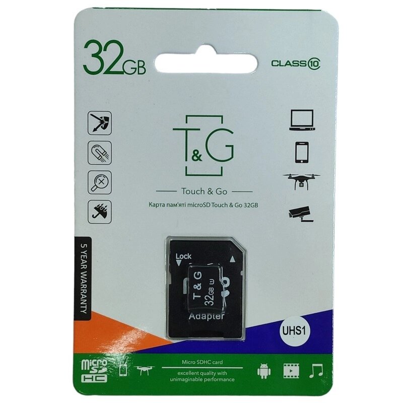 Карта пам'яті T&G microSDHC 32Gb UHS-1 (Class 10) + Adapter SD від компанії shop-shap - фото 1