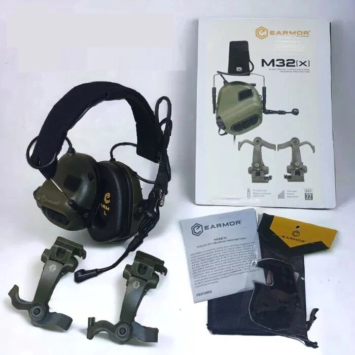 Комплект активні навушники Earmor M32(x) + кріплення чебурашки M16C (Оливковий) від компанії shop-shap - фото 1