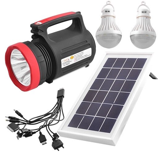 Ліхтар прожекторний ASK-1902T 5W+20SMD + 2 лампи + Powerbank + solar + ЗУ220В від компанії shop-shap - фото 1